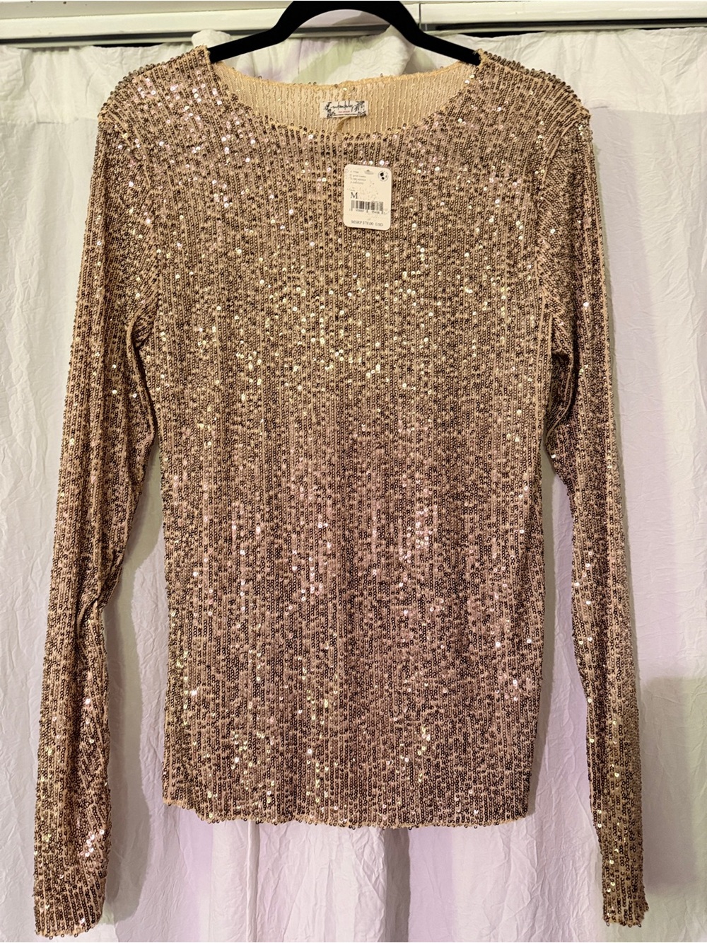 Sparkling Sequin Long-Sleeve Top - Gold